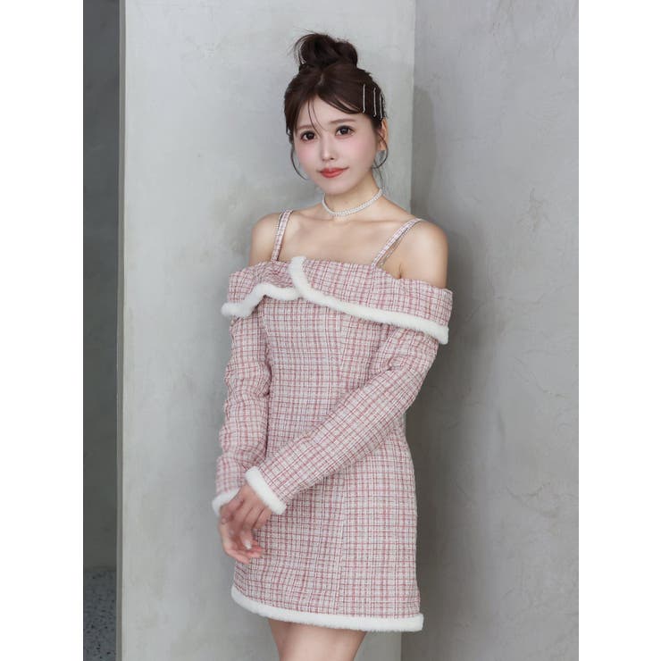 ピンク | ツイードオフショルダーワンピース | EATME