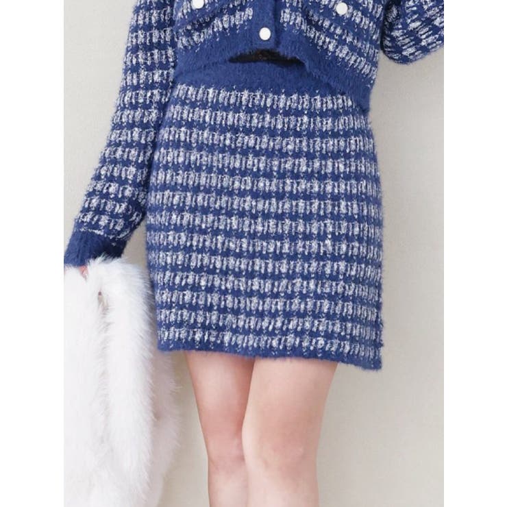 ネイビー | ツイードライクニットスカート（セットアップ可能） | EATME