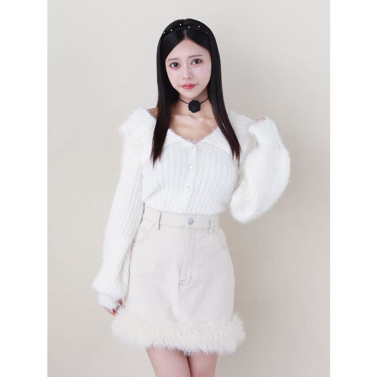 ヘムフェイクファーデニムミニスカート[品番：MKSW0061278]｜EATME