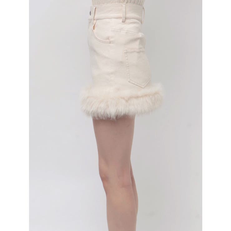 ヘムフェイクファーデニムミニスカート[品番：MKSW0061278]｜EATME