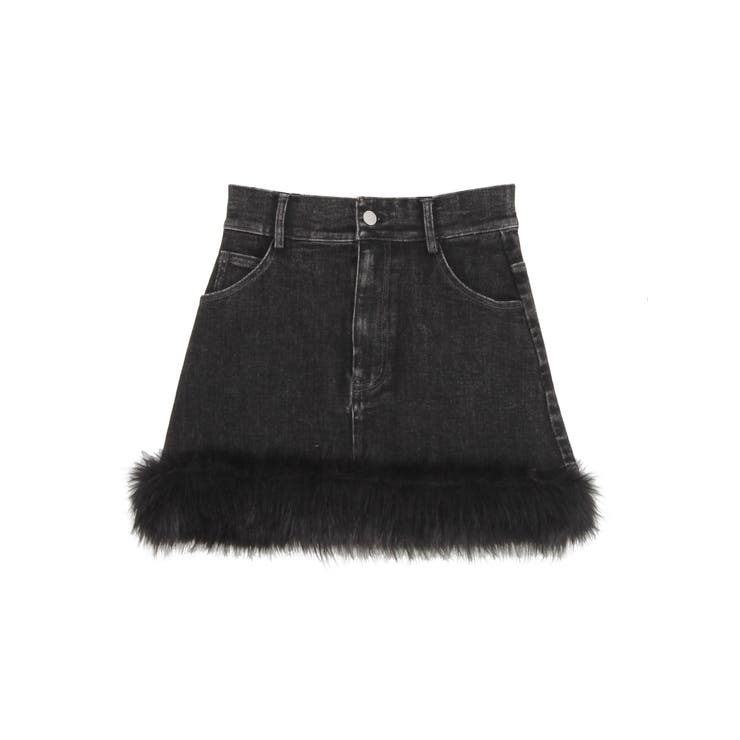 ヘムフェイクファーデニムミニスカート[品番：MKSW0061278]｜EATME