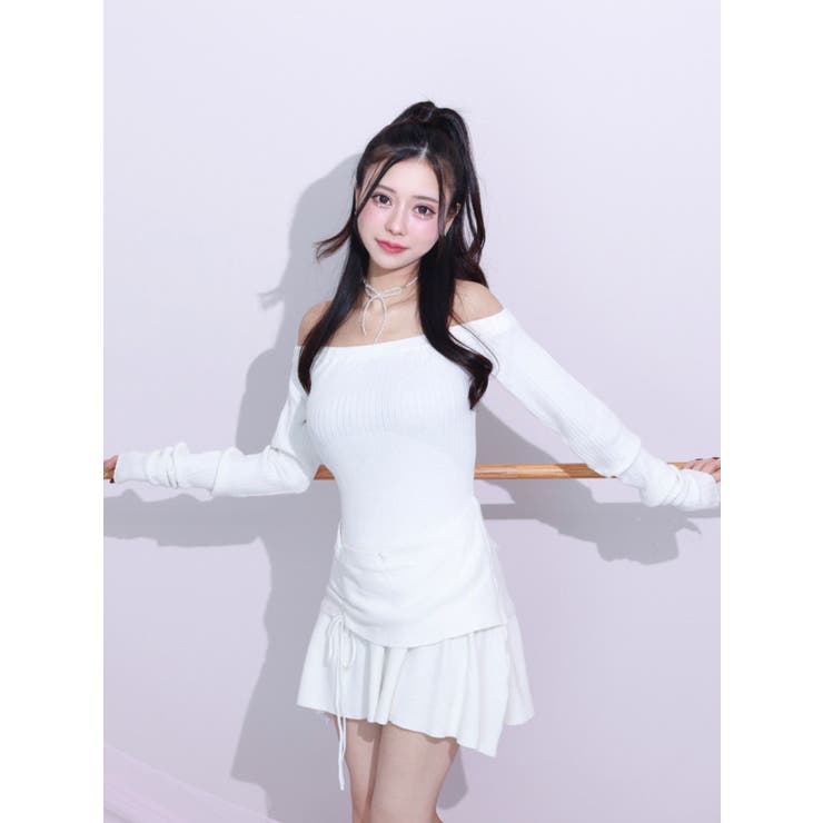 オフホワイト | ギャザーニットワンピース | EATME