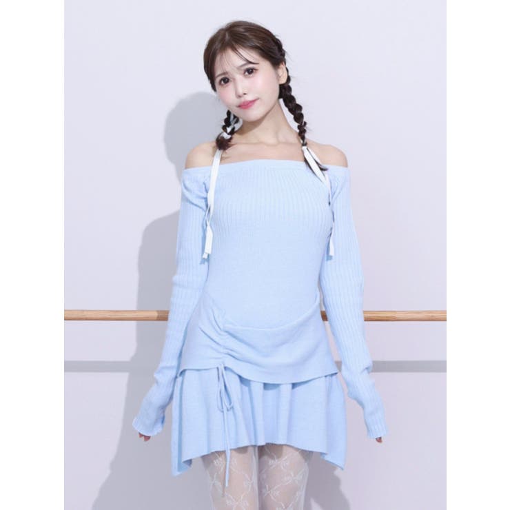 ブルー | ギャザーニットワンピース | EATME