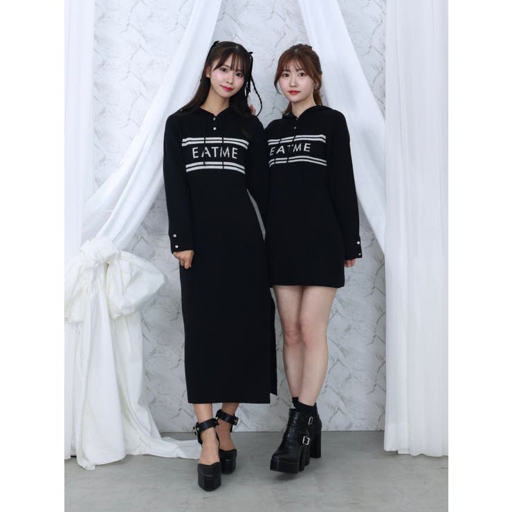 ブラック | フーディーロゴニットワンピース | EATME