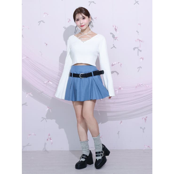 美品✨アドーア　レーシーヘムプリーツスカート　38 完売品　ブルー　ペチコート付 osharewalker 「送料無料」デニムスカート ロング レディース
