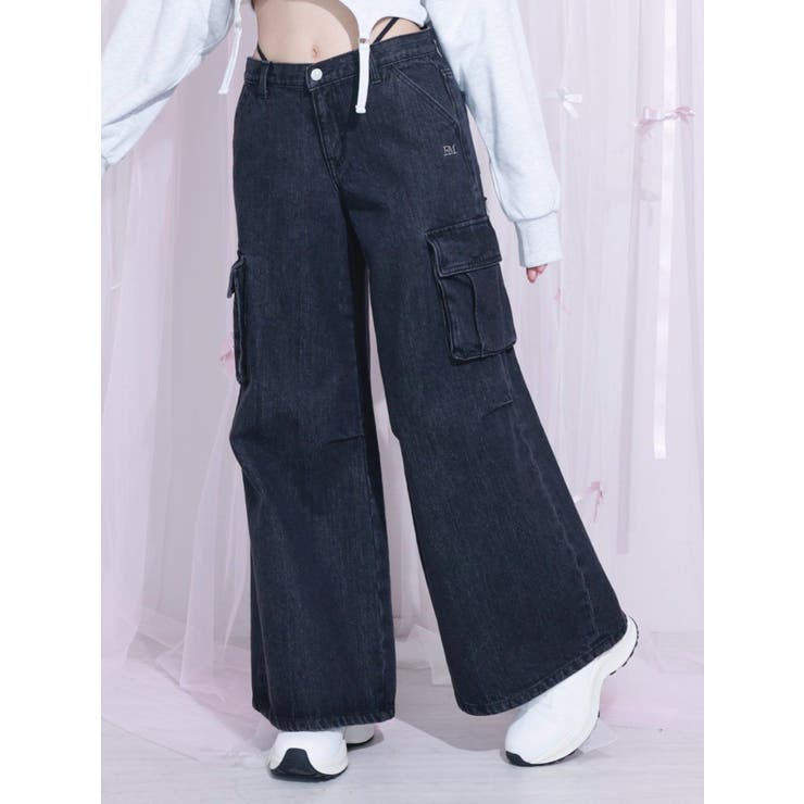 ブラック | カットアウトデニムカーゴパンツ | EATME