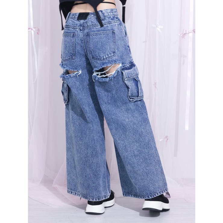 ブルー | カットアウトデニムカーゴパンツ | EATME