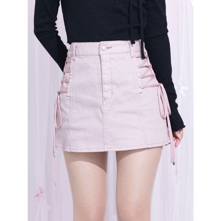 ピンク | サイドレースアップデニムスカート | EATME
