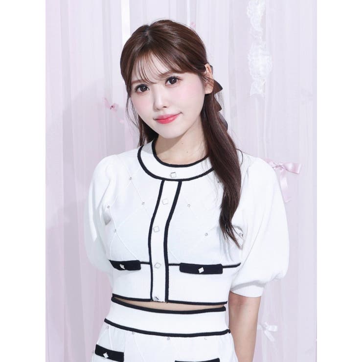 バイカラーストーンニットTOP（セットアップ可能）[品番