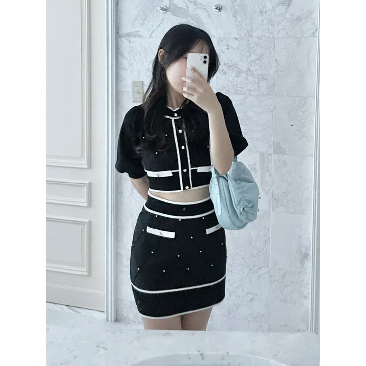 バイカラーストーンニットTOP（セットアップ可能）[品番