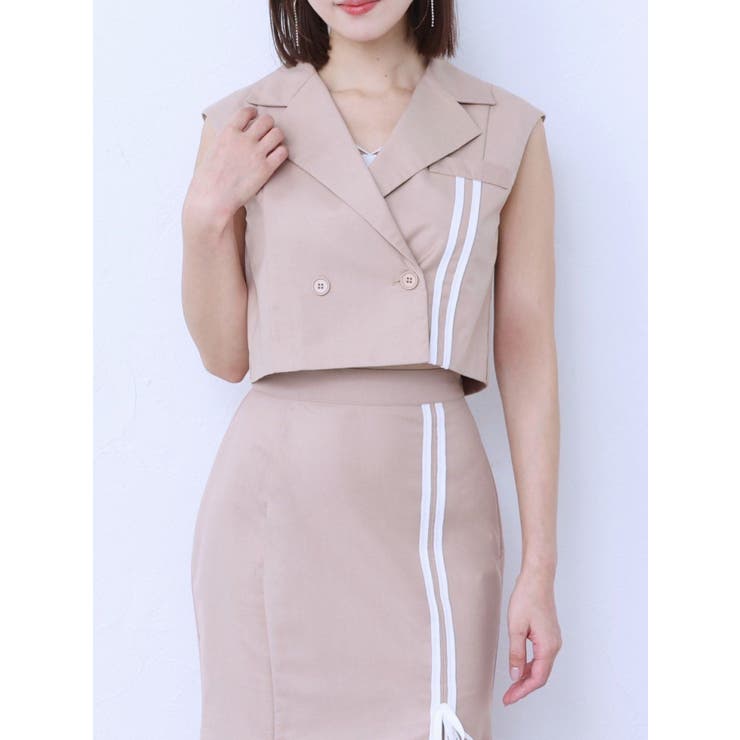 ベージュ | ラインショートベスト（セットアップ可能） | EATME