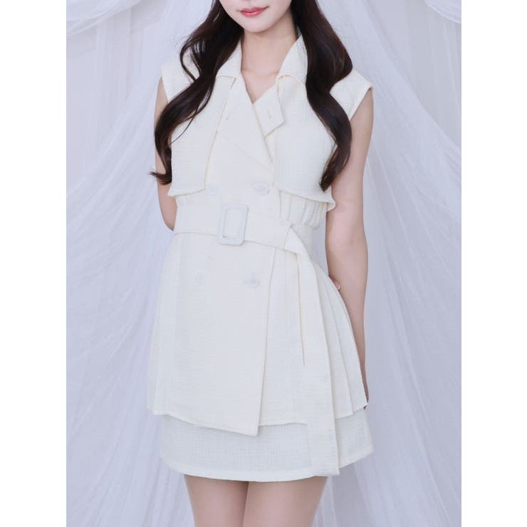 アイボリー | ツイードプリーツベスト&スカートSet | EATME