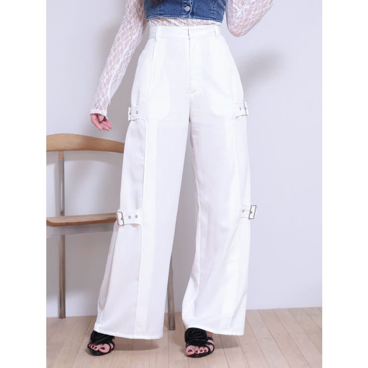 オフホワイト | サイドベルトワイドパンツ | EATME