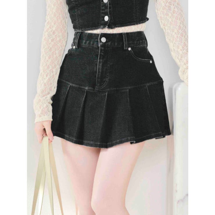 プリーツデニムスカート（セットアップ可能）[品番：MKSW0063265