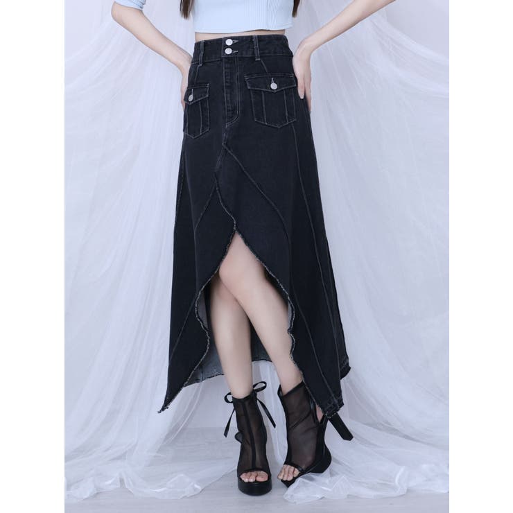 ブラック | FRONTスリットロングデニムスカート | EATME