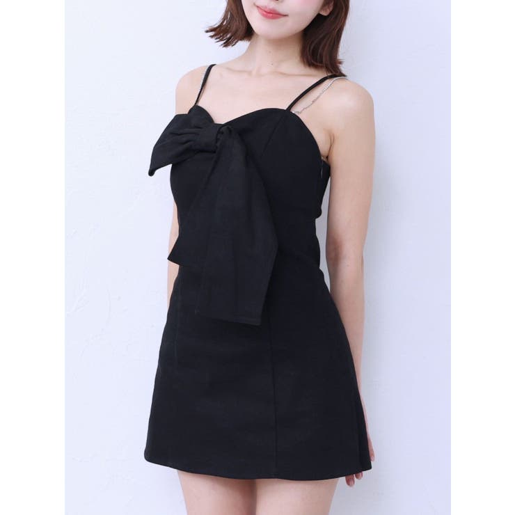 ブラック | ストーンストラップリボンワンピース | EATME