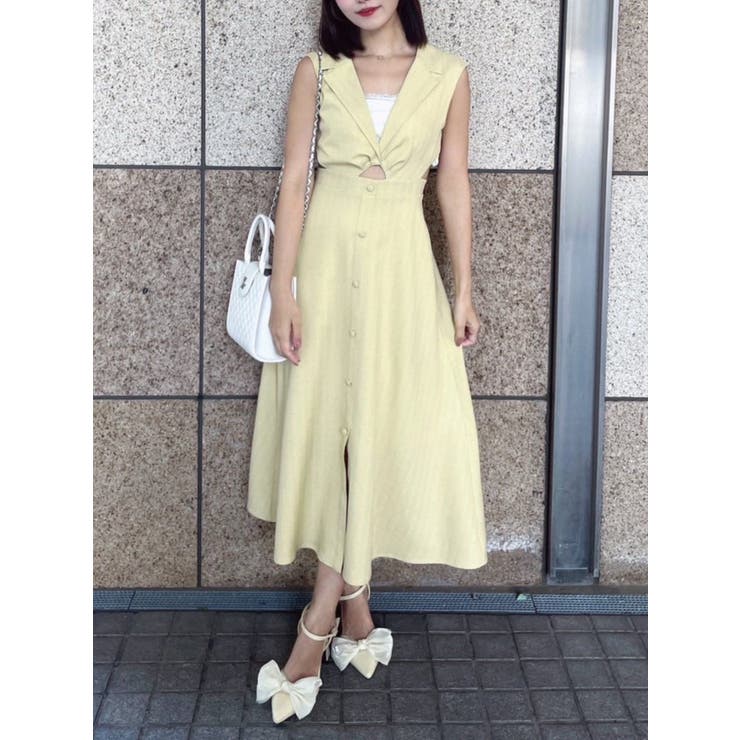 イエロー | テーラードカラーカットアウトワンピース | EATME