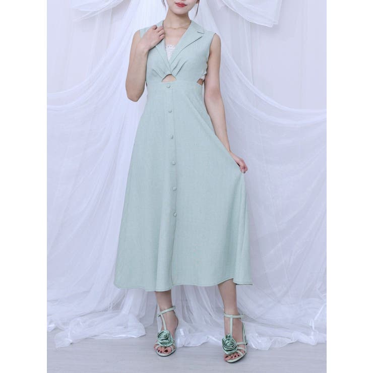 グリーン | テーラードカラーカットアウトワンピース | EATME