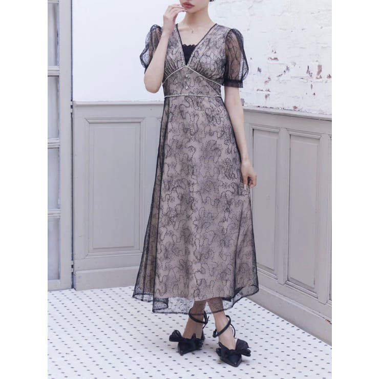 ブラック | Vネックレースワンピース | EATME