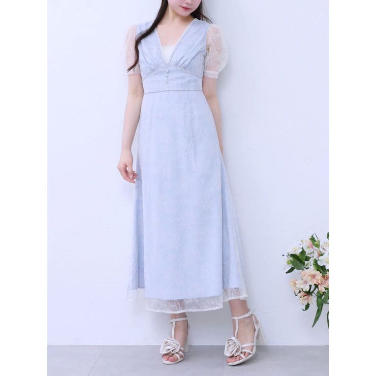 ブルー | Vネックレースワンピース | EATME