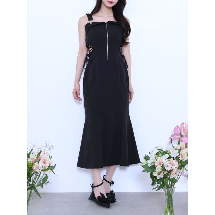 ブラック | サイドレースアップマーメイドキャミワンピース | EATME