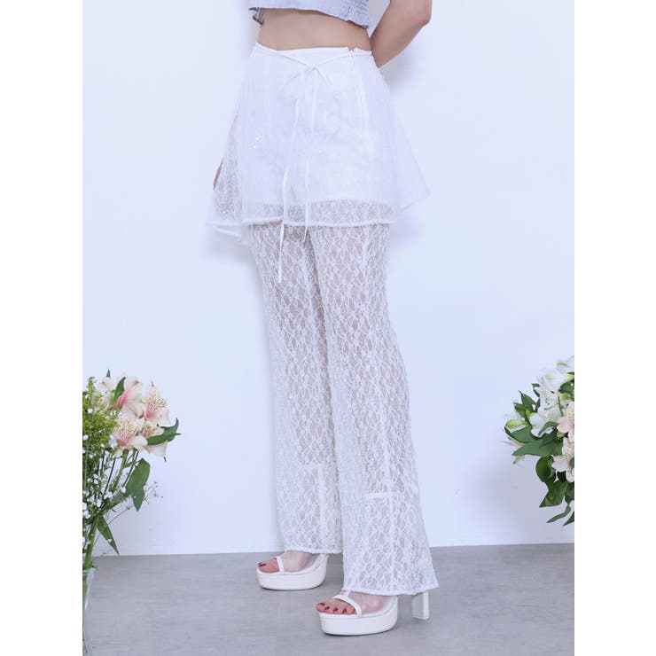 オフホワイト | ラップフレアレースパンツ | EATME