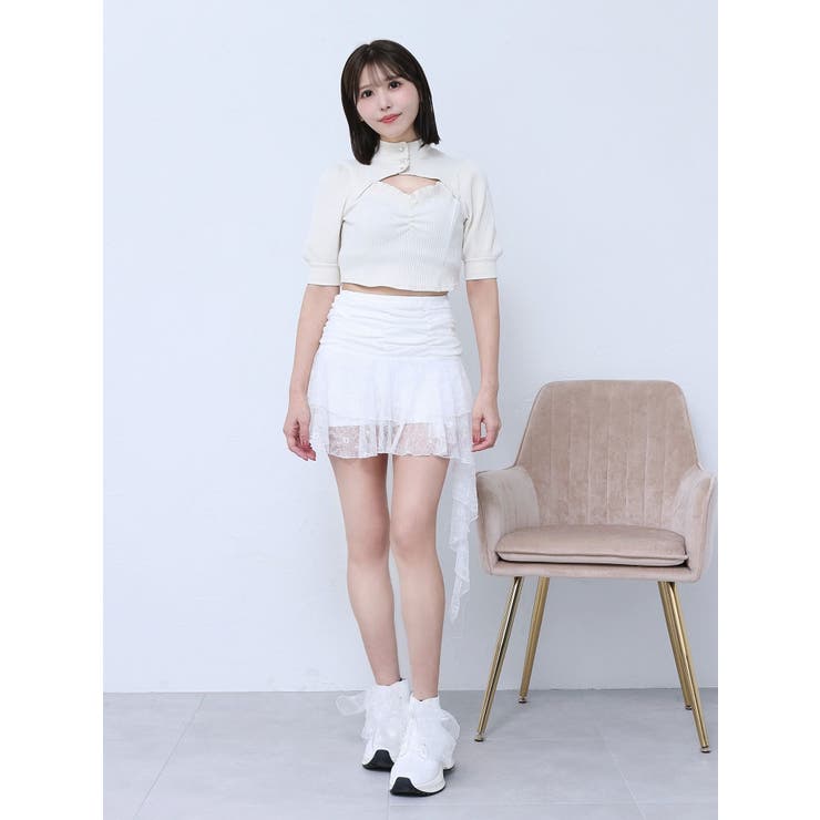 ACLENT アシンメトリーレースミニスカート ホワイト アシンメトリーレースミニスカート｜ACLENT（アクレント）
