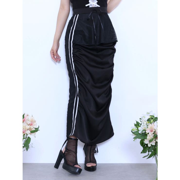 ブラック | ギャザーアシンメトリースカート | EATME