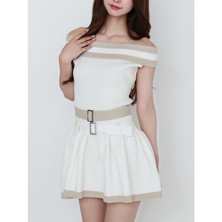 アイボリー | ダブルベルトオフショルニットワンピース | EATME