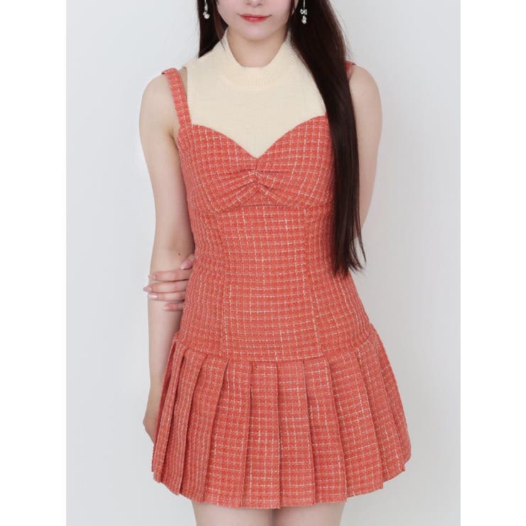 オレンジ | ヘムプリーツツイードワンピース | EATME