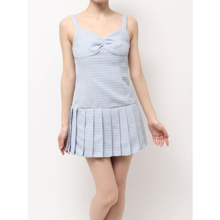 アイスブルー | ヘムプリーツツイードワンピース | EATME