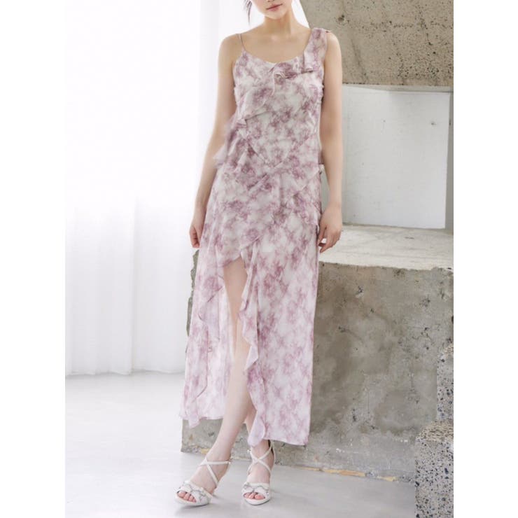 ピンク | ラッフルアシンメトリータイダイプリントワンピース | EATME