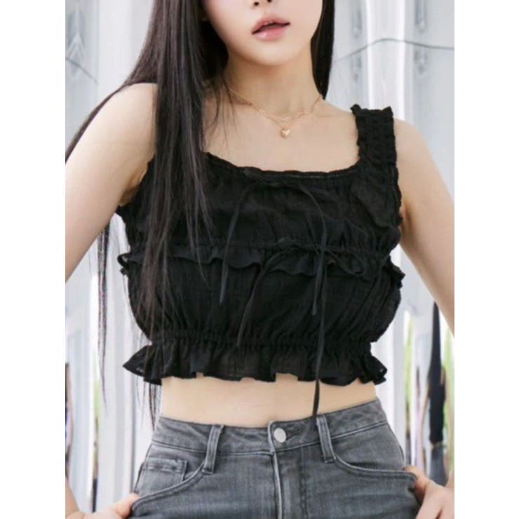 ブラック | 【SETUP】ギャザーノースリーブTOP | EATME