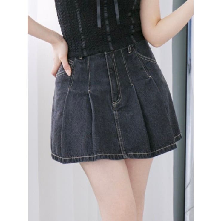 ブラック | FRONTプリーツデニムスカート | EATME