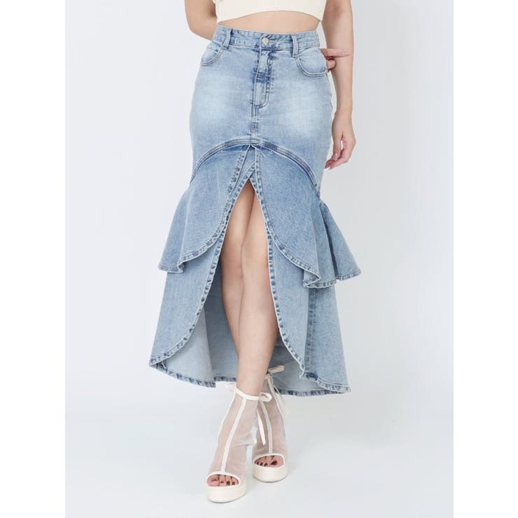 アイスブルー | フレアマーメイドデニムスカート | EATME