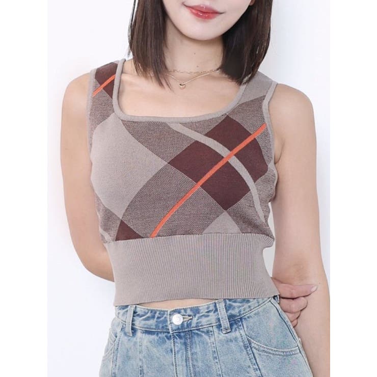 ベージュ | チェックニットTOP | EATME