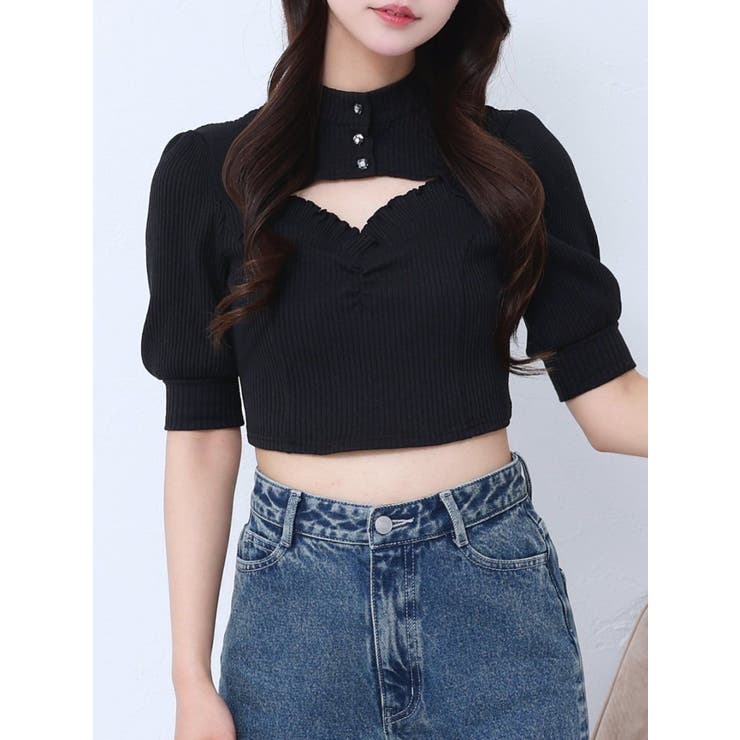 ブラック | ビジューボタンデコルテリブTOP | EATME