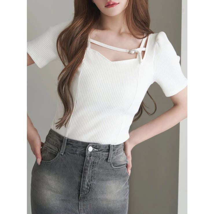 オフホワイト | ベルテッド パフリブTOP | EATME