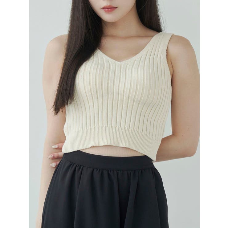 アイボリー | カップ付きリブニットトップス | EATME