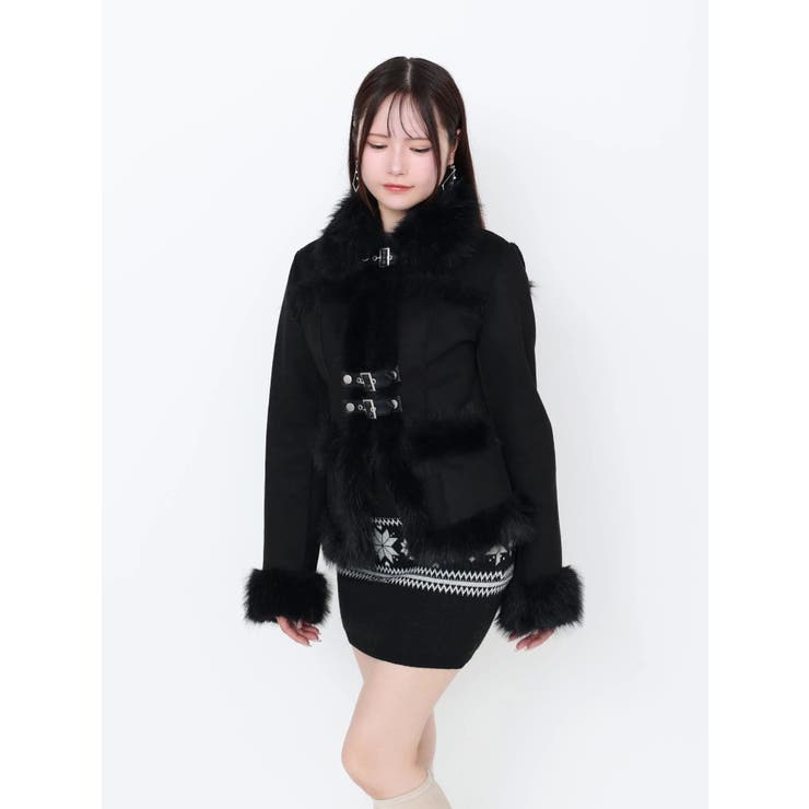 EATME フェイクファーカラーベルトジャケット ブラック フェイクファーカラーベルトジャケット[品番：MKSW0066392]｜EATME