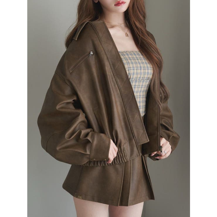 ブラウン | 【SETUP】ヴィンテージライクフェイクレザーブルゾン | EATME