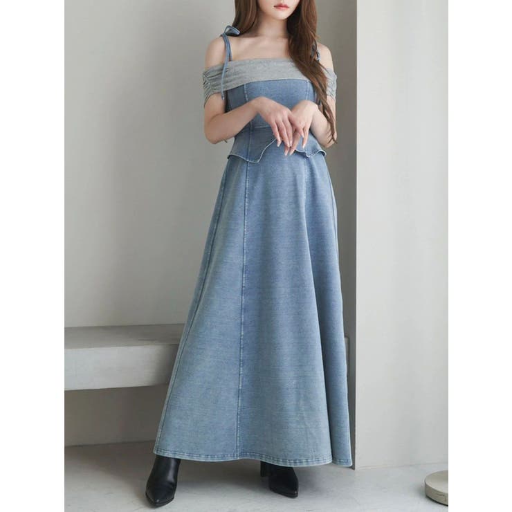 アイスブルー | ディープスリットオフショルワンピース | EATME