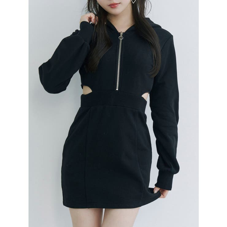 ブラック | カットアウトフーディーワンピース | EATME