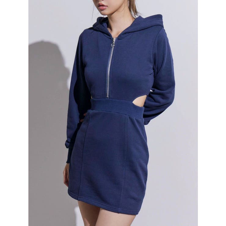 ネイビー | カットアウトフーディーワンピース | EATME