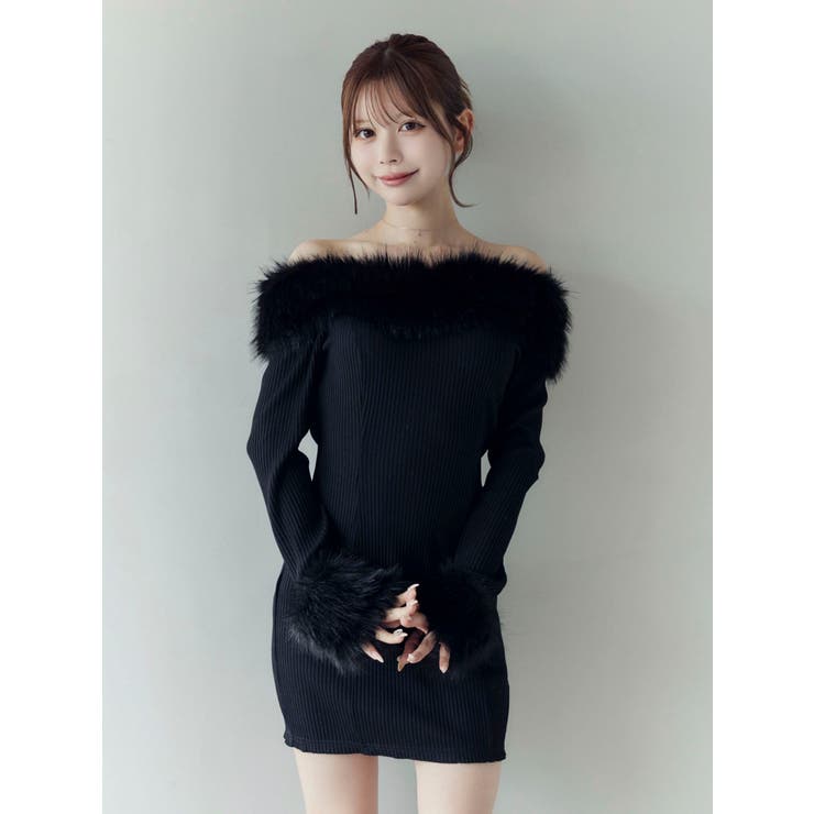 フェイクファーオフショルミニワンピース[品番：MKSW0066397]｜EATME