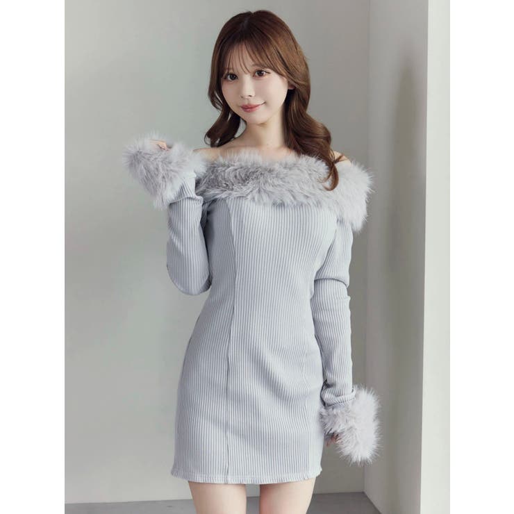 フェイクファーオフショルミニワンピース[品番：MKSW0066397