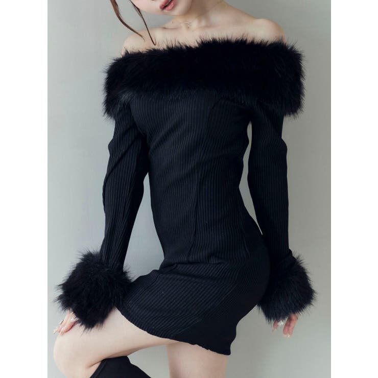 フェイクファーオフショルミニワンピース EATME フェイクファーオフショルミニワンピース[品番：MKSW0066397]｜EATME