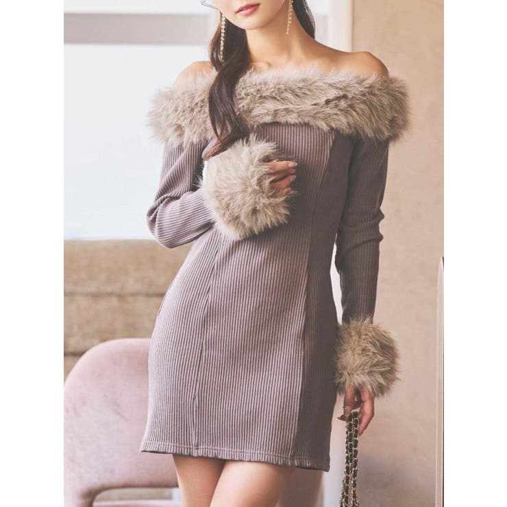 フェイクファーオフショルミニワンピース[品番：MKSW0066397]｜EATME