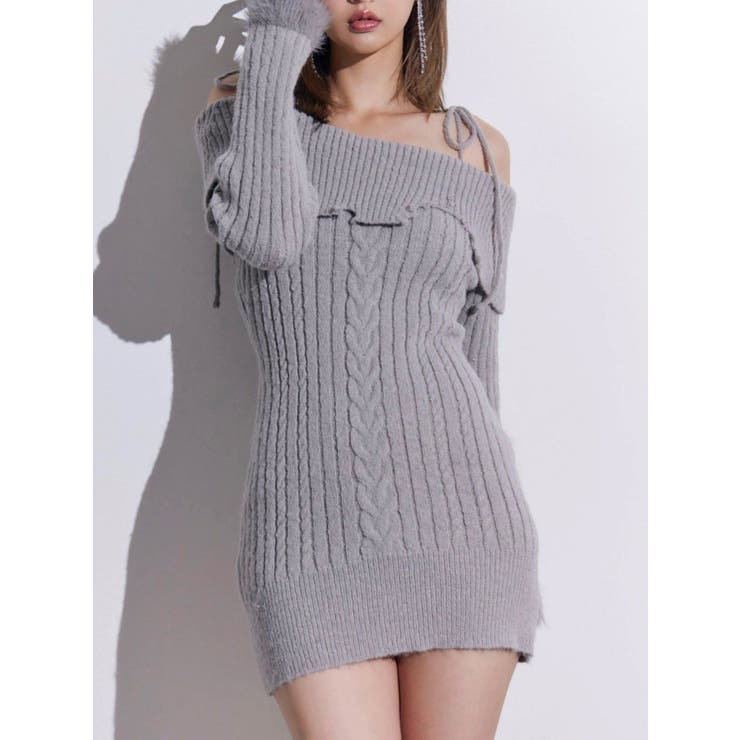 グレー | ヘムシャギーオフショルニットワンピース | EATME