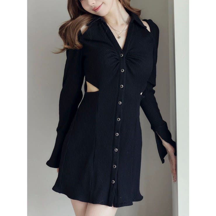 ブラック | オープンカラーワンピース | EATME